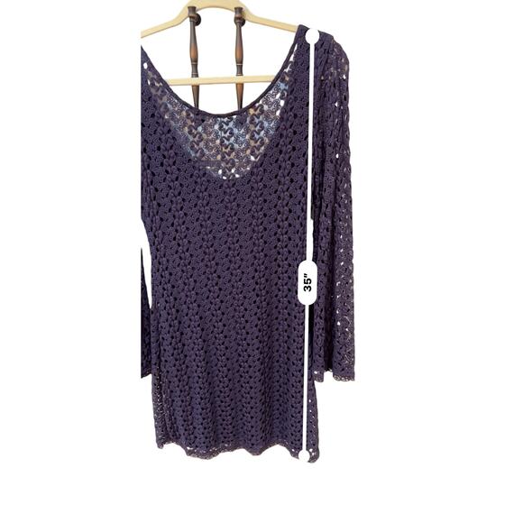Free People Dress Medium Navy Crochet Lace Lined Boho Whimsigoth Bell Sleeve - Picture 11 of 16